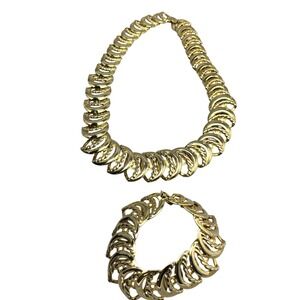 Vintage‎ Gold Tone Crescent Moon chunky choker collar necklace and Bracelet.